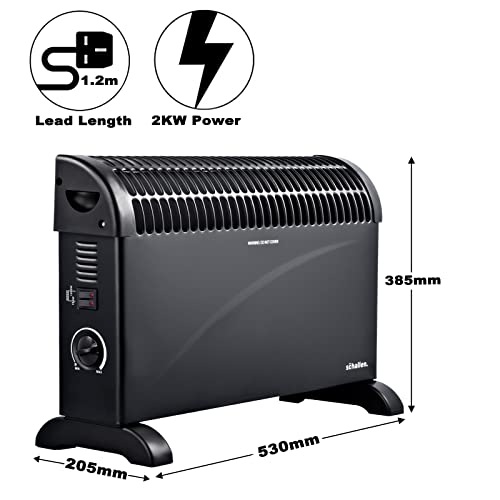 Schallen 2000W Electric Convector Radiator Heater - 3 Heat Settings, Adjustable Thermostat & Overheat Protection in All Black Schallen 2000W Electric Convector Radiator Heater - 3 Heat Settings, Adjustable Thermostat & Overheat Protection in All Black