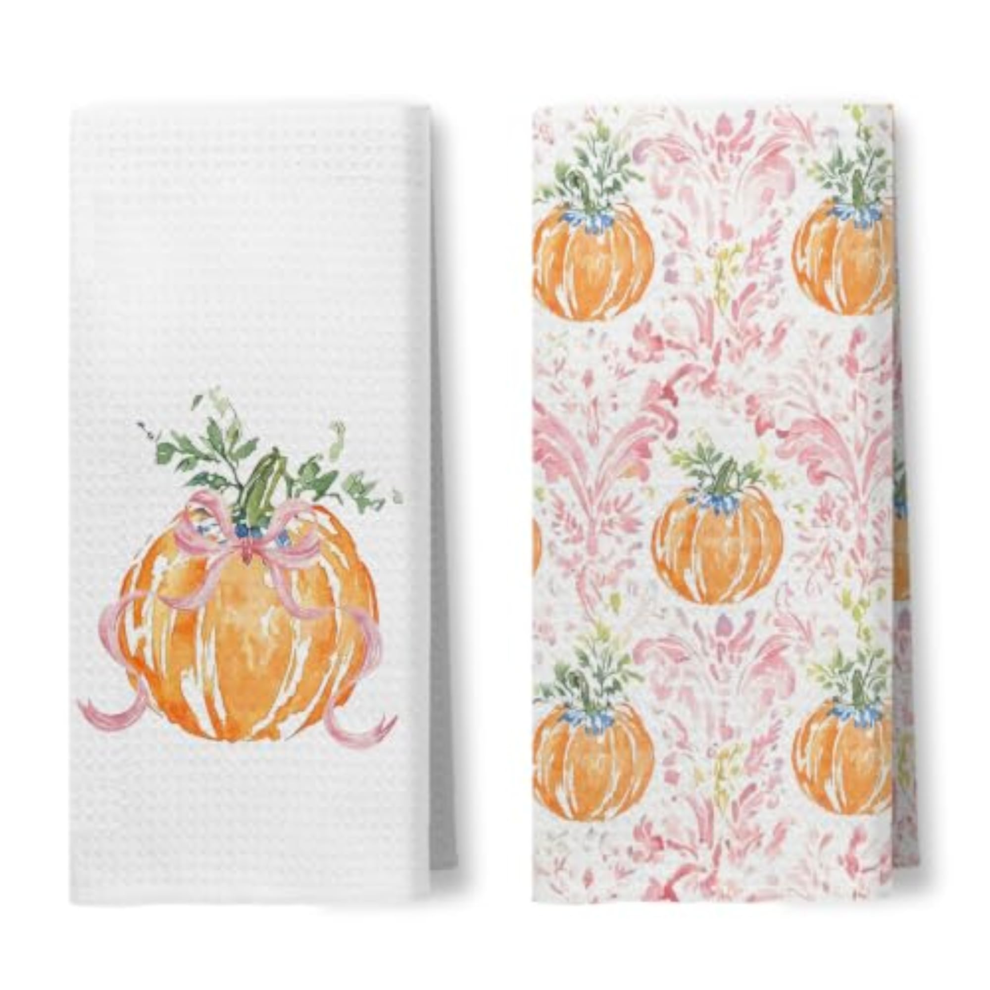 Grandmillennial Pink Fall Pumpkin Kitchen Towels