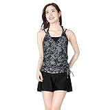 [アラポラッカ] 水着 レディース 体型カバー タンキニ 大きいサイズ キュロット パンツ 3点セット : 黒チェック 4L