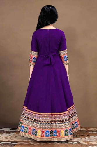 Image of Cotton Silk Long Anarkali Kurta for Girls