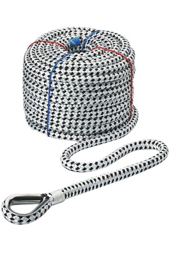 Seilflechter - Cordage d’Ancre Taifun 30 m, Ø 14 mm – Ligne d’ancrage Robuste, Blanc/Noir, utilisable sur de Nombreux Plans d’Eau, Charge de Rupture 2500 daN