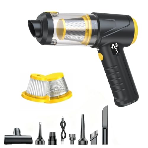 HKC 4 en 1 Soplador y Aspirador 110000RPM, 18000Pa Soplador de Polvo Eléctrico con Motor Sin Escobillas, Aspirador de Mano con Luz LED, Air Duster para PC,Teclado, Exterior, Hogar y Auto