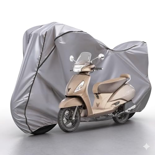 Image of Waterproof Bike Body Cover Compatible with Tvs Jupiter Dustproof Scratchproof - Motorcycle Cover for Two Wheeler, Outdoor Full Cover with UV, Duty, Rain Protection (Silver & Black)