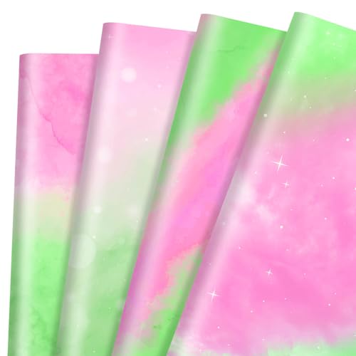 Pineraap 12 Sheets Pink and Green Wrapping Paper Gradient Gift Wrap Paper Watercolor Gift Packing Paper for Girls Women Witch Themed Birthday Party DIY Crafts 19.7 x 27.6 Inch