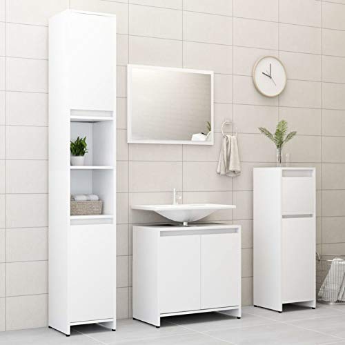 BaraSh Set Mobili da Bagno 4 pz Bianco in Truciolato,Set Arredo Bagno,Set Mobili da Bagno Completo,Bagno Completo Moderno(SPU:3056889)