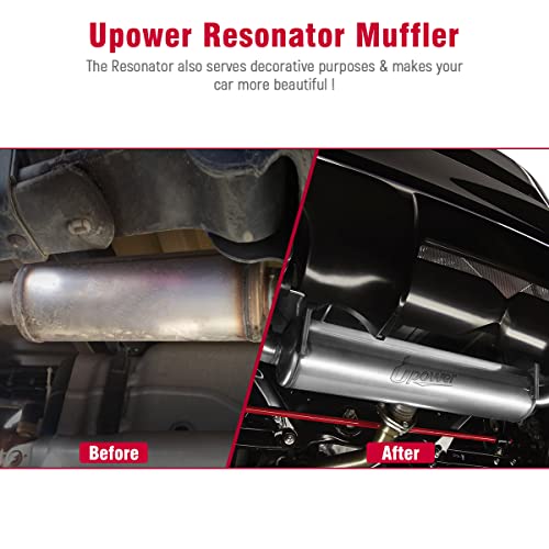 Upower 2.5" Inlet&Outlet Diesel Exhaust Muffler 4" x10" Body 14" Whole Length Universal Resonator - Straight Through Polished Stainless Steel Welded On Resonator Muffler