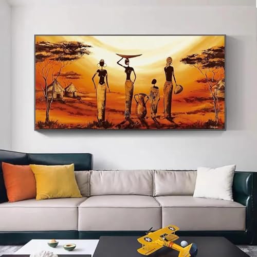 Toile abstraite femme africaine 70x140cm pour habiller facilement un grand mur vide