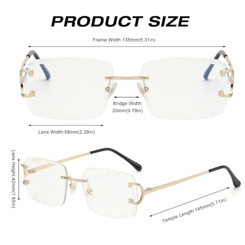 Image of Retro Rimless Rectangle Sunglasses for Men Women Luxury Frameless Square Trendy Shade Diamond Cutting Eyewear