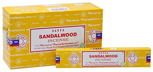 EARTH Satya Sandalwood Incense Sticks 15 GMS (Pack of 12) (Green Certified) Indian Perfumed Hand Rolled Agarbatti Perfect for Worship,Relaxation