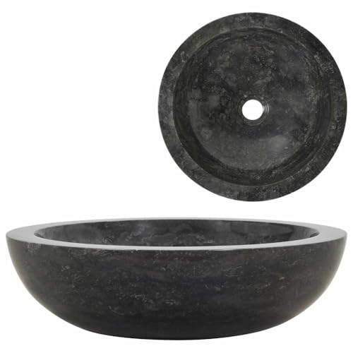 Marble Round Shape Vessel Sink, Bathroom Vessel Sink, Bathroom Sinks Above Counter, Hand Wash Basin, Vanity Washing Bowl, Counter Top Sink, 40x12 cm Black