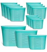 Reusable Food Bags, 12 Pack 100% Silicone Food Storage Bags Stand Up Zip Silicone Bags for Food C...