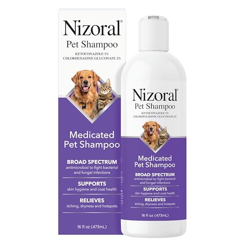 Nizoral Ketoconazole Pet Shampoo for Dogs and Cats 16 Oz 1% Ketoconazole 2% Chlorhexidine Gluconate Antifungal Antimicrobial Support Skin Health Odor Control Dog Itching Skin Relief Shampoo