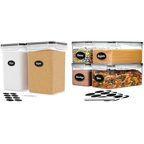DWËLLZA KITCHEN 2 PC Extra Large Airtight Food Storage Flour and Sugar Containers 175 oz and Set of 4 Pasta storage Containers for Pantry Organization and Storage Cover