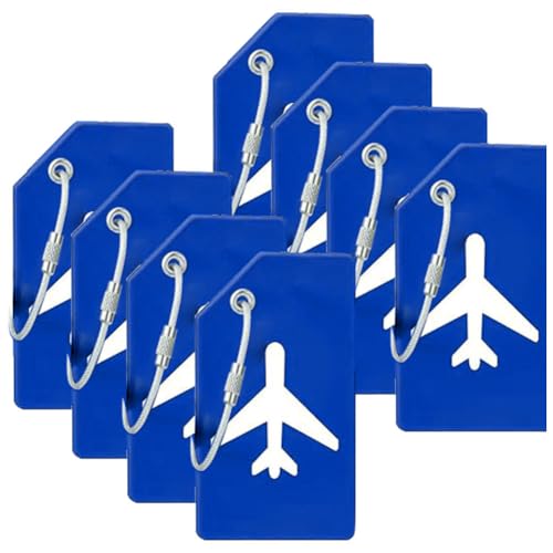 8Pack Luggage Tags for Suitcases with Name Id Card, Silicone Backpacks Handbags Tag with Stainless Steel Rings, Blue