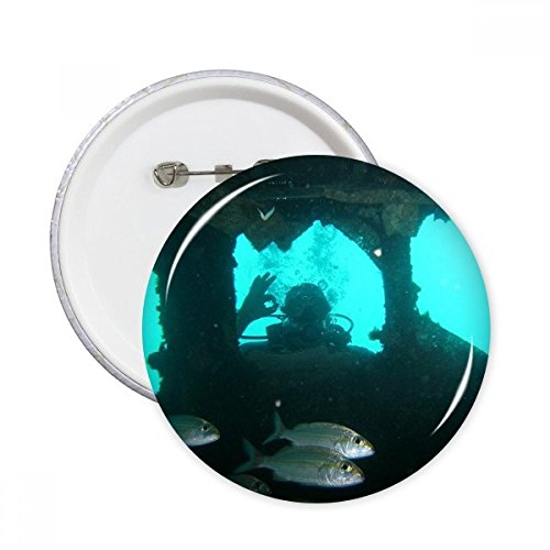 Badge Poisson de mer Plongée épinglette ronde déco pour vêtement 5pcs L