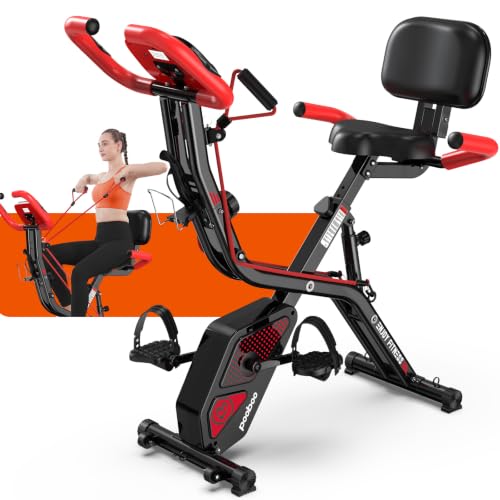 Image of pooboo Folding Magnetic X‑Bike, Upright Exercise Bike for Home Gym