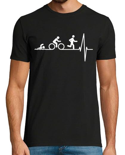 latostadora Camiseta Manga Corta Triatlon En El Corazón (Fondo Oscuro) para Hombre - Negro M - Ref. 1095393-P