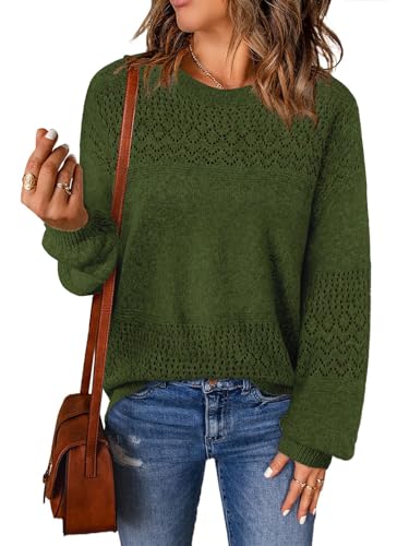 Image of Lylinan Womens Sweaters Casual Boho Long Sleeve Shirts Crewneck Lightweight Crochet Tops Pullover Knit Sweater