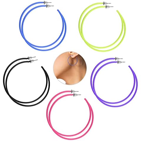 5Paar Damen Retro Neon Ohrringe 80s Ohrringe Kreis Ohrringe Set Ohranhänger Rund für 80er Party,Kostüm Partym Alltags Cover