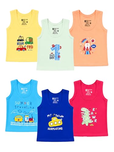 Image of BODYCARE Unisex Baby Vest Sleeveless Cotton Baniyan | Kid's Sando Baniyan, Kids Vest | Soft & Breathable Baby Jabla |Toddler Innerwear for Boys & Girls, Cute Prints | Multicolor| Pack of 3