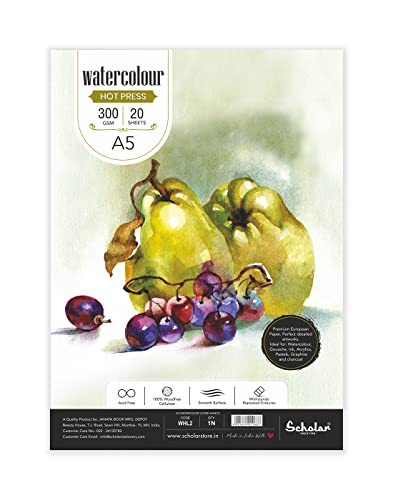 Image of Scholar Watercolour Hot Pressed Loose Sheets - 300 GSM Thick Premium Artist Paper | Smooth Hot Pressed Surface for Fine Detail | Ideal for Watercolor, Illustration, Ink, Calligraphy & Mixed Media | Acid-Free Professional Quality Paper for Artists, Students & Art Practice (A5)