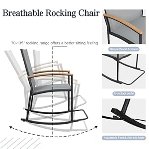 SUNLEI 3 Piece Patio Bistro Sets Outdoor Rattan Rocking Chairs Black Furniture Conversation Set Two Chairs with Coffee Table Rocking ChairsDark Grey