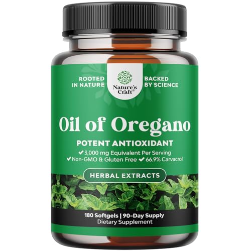 Natures Craft Wild Oregano Oil Softgels - Super Concentrated Oil of Oregano Softgels with 3000mg...