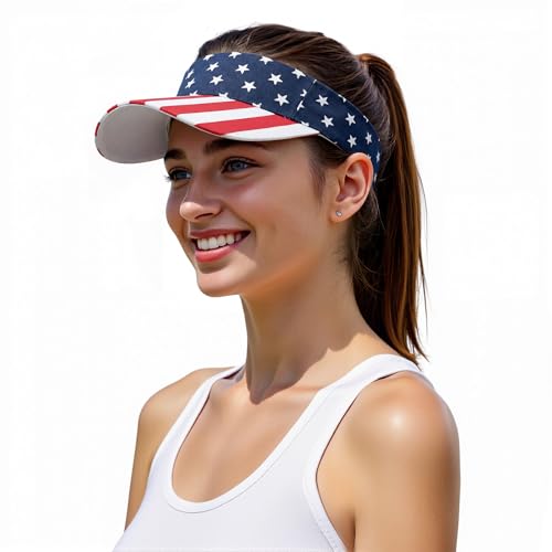 Structured Brim Quick-Dry American Flag Sports Sun Visor Hat - 4th of July Usa Patriotic Hat Lightweight Sun Protection Adjustable Visor