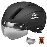 Mixiu 自転車ヘルメット CE認証 磁気ゴーグル付 UVカット 防風防塵 自転車用ヘルメット 耐衝撃 通気性 軽量 サイクリングヘルメット サイズ調整可能 58-63cm LEDテールランプ付き おしゃれ 男女兼用 道路 オフロード 通勤 通学 (ブラック)
