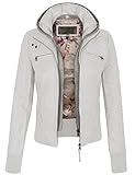 KOGMO Womens Faux PU Leather Quilted Zip Up Casual Bomber Jacket