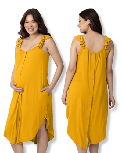 Image of Kindred Bravely Ruffle Strap Labor and Delivery Gown | 3 In 1 Labor, Delivery, Nursing Gown for Hospital