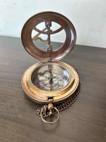 Brújula de bolsillo estilo antiguo artesanal en latón, herramienta de navegación para camping y senderismo, set de 2 miniatura 7