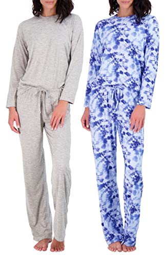 Real Essentials Women’s Long Sleeve Pajama Sets Ladies Soft Winter Fall Sleepwear Pajamas Clothes Loungewear Long Sleeve Tops Pants Bottoms Fall Warm Silky Pj Sets For Women, Set 9, Large, Pack Of 2 #TOP18