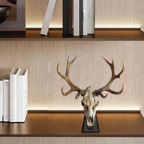 Support de présentation en forme de tête de mort pour valoriser un trophée de cerf