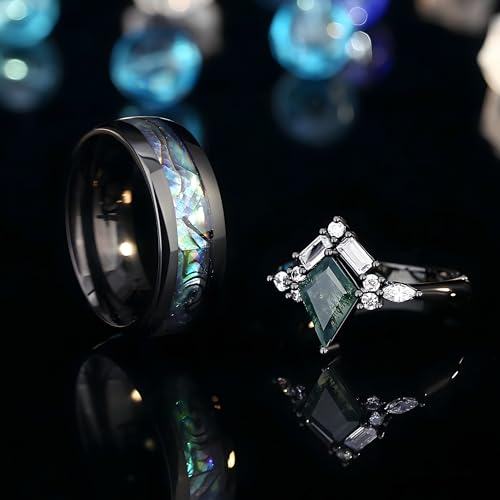 Moss Agate Woman's Ring - Custom Wedding Ring Sets - Couples Engagement Rings - Promise Ring for Her - Shell Rainbow Vein - Rings Stainless Steel3