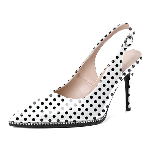 Image of SAMMITOP Women Slingback Heels Stilettos Closed Pointed Toe High Heel Silver Beaded Pumps Comfortable 3.5 Inch High Heels for Women Dressy Shoes