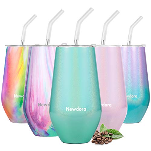 Newdora Termo Cafe 500ml, Tazas Café de Acero Inoxidable con una Pajita Reutilizable y dos Cepillos de Limpieza, taza termo cafe para llevar, Vaso termico, Oficina, Viaje (verde)