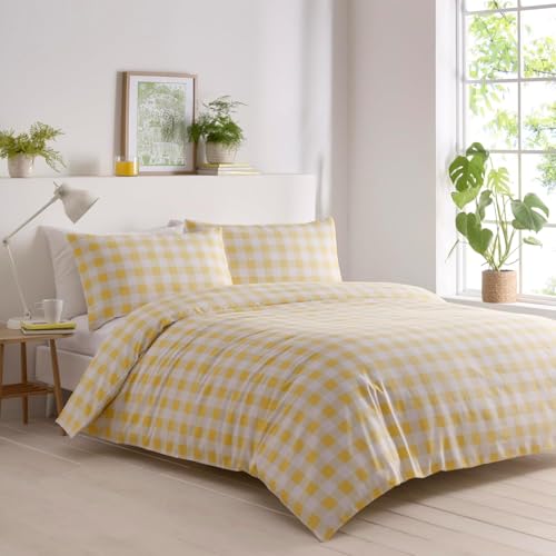 Funda Nordica Cama 105 Cuadros Amarillos Microfibra 3D Funda Edredon 180x220 cm Rayas Geométricas Ligero Transpirable Ropa de Cama con Cremallera y 2 Fundas de Almohada c-3691