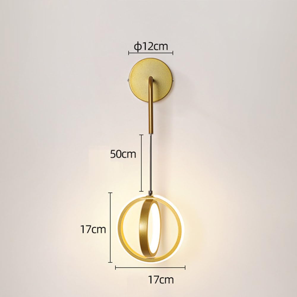 Wewnętrzna lampa ścienna LED, 20 W/2000 lm, nowoczesna lampa ścienna, złoty/czarny, 17 x 17 cm, wysokość 50 cm, sterowanie dotykowe, salon, jadalnia, sypialnia