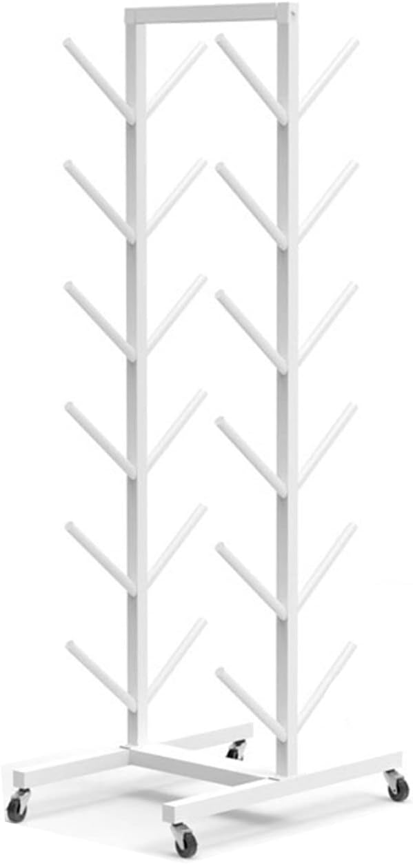 Snowboard Storage Rack，Large Rolling Yoga Mat Rack, Metal Foam Roller Storage Holder with Wheels, Home Gym Sports Equipment Organizer, Easy to Install/White/6 Tier