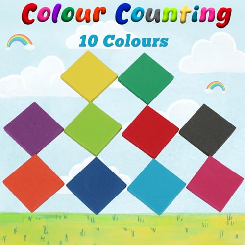 Image of Coopay 500 Pcs Foam Square Color Tiles, Math Counters, Sorting Colored Foam Squares Math Counting Manipulatives, Game Tokens, Bingo Chips, Classroom Crafts for Kids Learning Development Toys