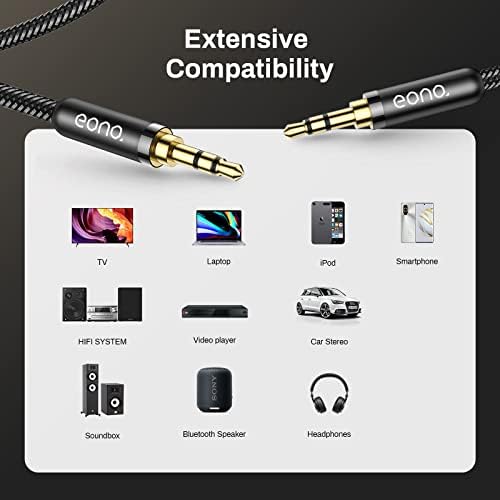 Amazon Brand - Eono 24K Gold Plated Aux Cable 3.5mm Audio Cable-3.3ft/1M, Nylon Braided Aux Lead for Car, Headphone, iPhone, iPad, iPod, Samsung, MP3 Player, Tablet, Home Stereos,Black