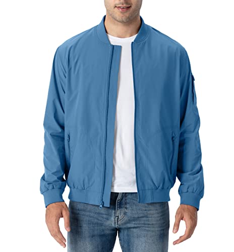 Rdruko Herren Bomber Baseball Jacken Herbst Frühling Smart Casual Sport Militär Jacke Leichte Windbreaker Mäntel mit Reißverschlusstaschen, himmelblau, XL Cover