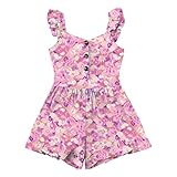 Valphsio Girls Sleeveless Jumpsuit Floral Print Rompers Flutter Sleeve Button Shorts Summer Outfits