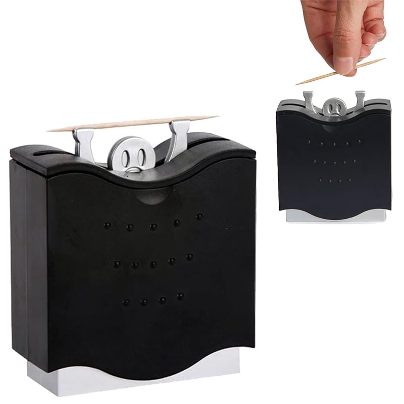 Boîte à Cure-Dents Automatique 6,5 cm, Distributeur avec Simple Mouvement du Socle, Noir, Pratique et Élégant.
