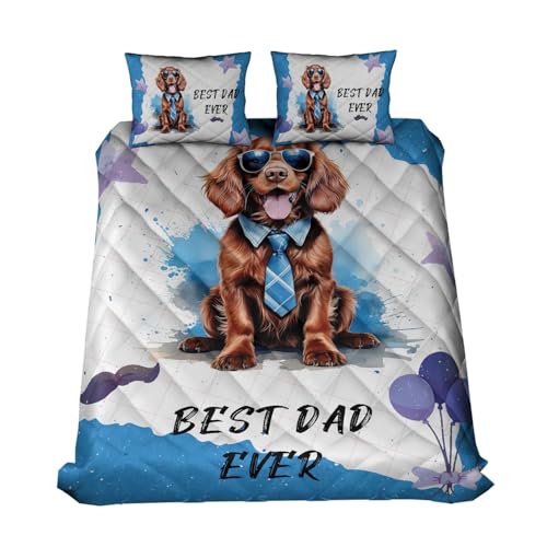 Ninety3POD Happy Father's Day Best Boykin Spaniel Cool Dad Ever Quilt Bedding Set Dog Lover 1 Blanket Bed Cover 2 Pillowcases 12007