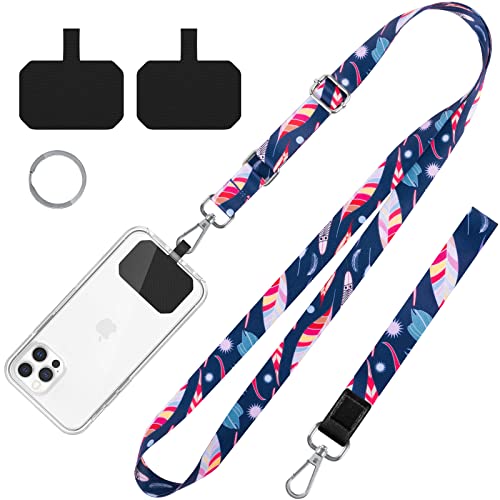 Cordino Universale Per Cellulare Regolabile - Tracolla + Cinturino Da Polso - 2 Pad Adesivi + 2 Portachiavi - Colore Indaco