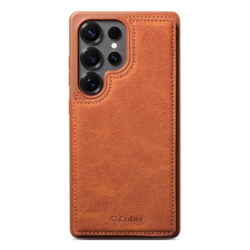 Image of Cubix Wallet Series Back Cover Case for Samsung Galaxy S25 Ultra | PU Leather Card Holder Flip Cover | 2 Card Slots | Slim TPU Shockproof Design | Camera Protection (Brown)