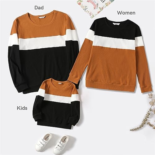 PATPAT Family Matching Sweatshirt Colorblock Brown Black White Crewneck Long Sleeve Pullover Tops 5 41cwiigDjaL. AC