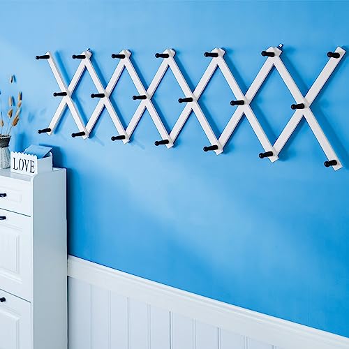 SKOLOO Hat Rack for Wall with 20 Hooks, Solid Wooden, Modern, Expandable Coat Rack Wall Mount for Coats, Hats, Bags, Baseball Caps, Black on White by SKOLOO - Used condition - Image 3